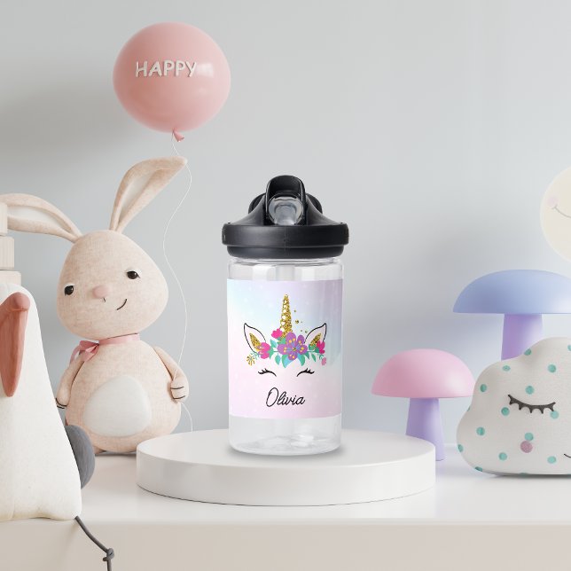 Mädchen Niedlich Einhorn und Wasserfarben Rainbow  Trinkflasche (Von Creator hochgeladen)