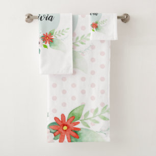 Mädchen Niedlich Floral Wasserfarben Blume und Nam Badhandtuch Set