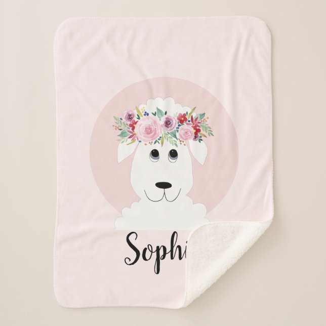 Mädchen Niedlich Floral Wasserfarben Schafe und Na Sherpadecke (Vorderseite)