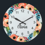 Mädchen Niedlich Floral Watercolor Blume Kinder Große Wanduhr<br><div class="desc">Dieses niedliche und moderne Blumenuhrdesign besticht durch niedliche,  farbenfrohe Aquarellfarben-Blume und bietet Ihnen Platz,  um Ihren Mädchennamen in einem handgeschriebenen Schriftart zu schreiben. Eine perfekte botanische Ergänzung zu Ihrem kleinen Kinderzimmer oder Babymädchen.</div>