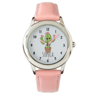 Mädchen Niedlich Kawaii Cactus Cartoon und Name K Armbanduhr