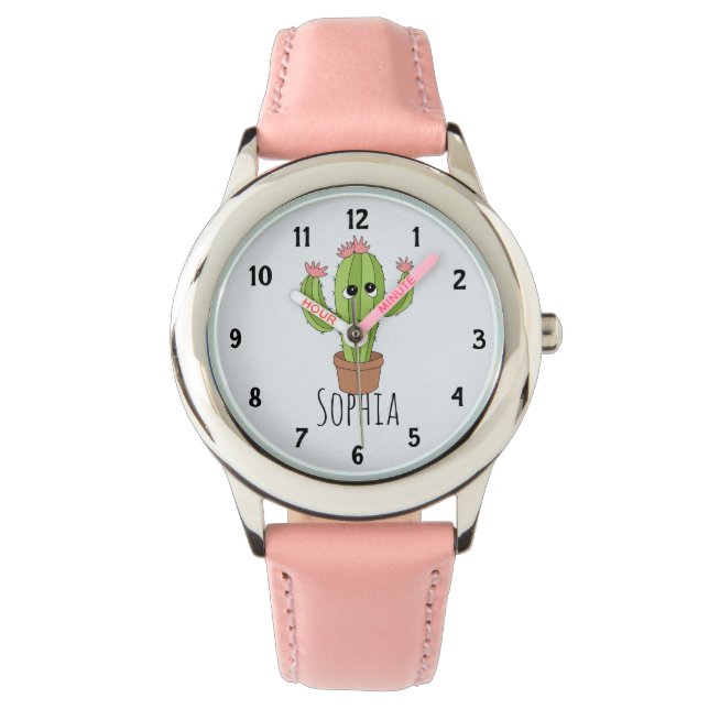 Mädchen Niedlich Kawaii Kactus Cartoon und Name Ki Armbanduhr (Vorderseite)