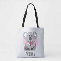 Mädchen Niedlich Koala Bär und Blume und Name Kind