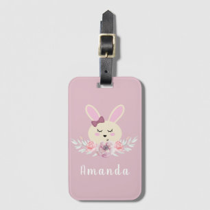 Mädchen Niedlich Lila Bunny Individuelle Name Kind Gepäckanhänger