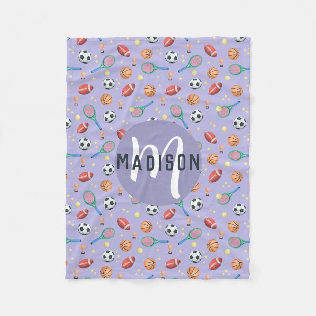 Mädchen Niedlich Lila Fußball Basketball Sport Kin Fleecedecke (Vorderseite)