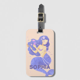 Mädchen Niedlich Lila Mermaid Name Personalisiert  Gepäckanhänger