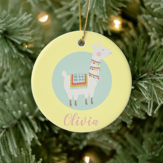 Mädchen Niedlich Llama Personalisiert Kinder Keramik Ornament (Baum)