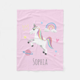 Mädchen Niedlich magisch rosa Einhorn & Name Kinde Fleecedecke