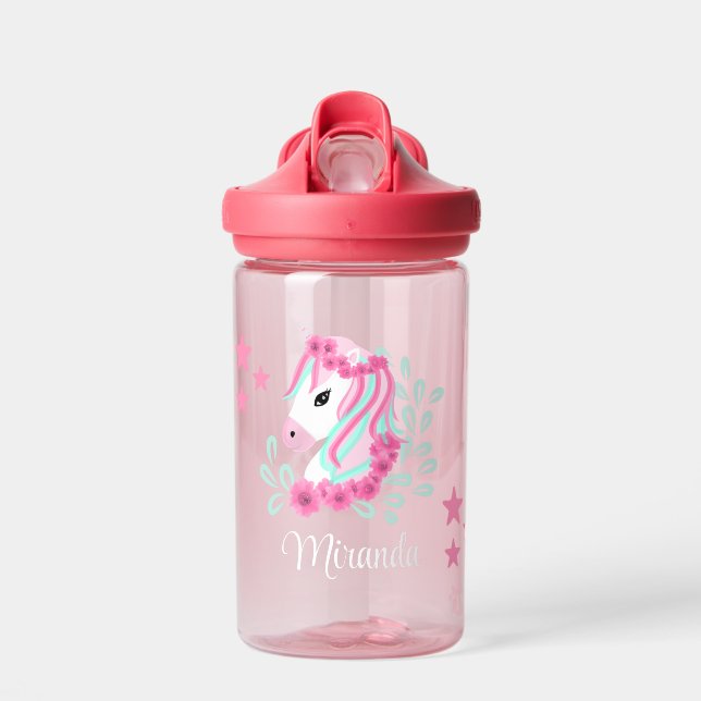 Mädchen Niedlich magisch Unicorn | Name hinzufügen Trinkflasche (Vorne)