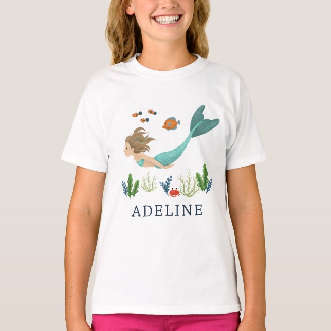 Mädchen Niedlich magisch unter der Meerjungfrau T-Shirt (Vorderseite)