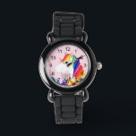 Mädchen Niedlich magischer Regenbogen Einhorn und  Armbanduhr<br><div class="desc">Diese niedliche und gürtelige Kinderuhr besticht durch einen hübschen, handbemalten Regenbogen in Aquarellfarbe, der auf einem rosa Hintergrund eingeschlossen ist. In diesem farbenfrohen Design können Sie auch Ihren Mädchennamen hinzufügen. Mit klaren, leicht lesbaren Zahlen ist diese "erste" Uhr ideal für diejenigen, die gerade erst mit dem Lernen beginnen. Das perfekte...</div>
