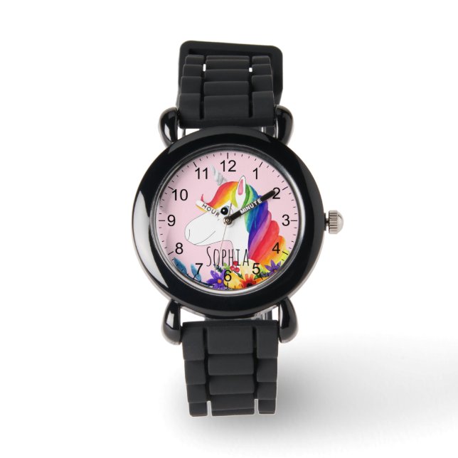 Mädchen Niedlich magischer Regenbogen Einhorn und  Armbanduhr (Vorderseite)