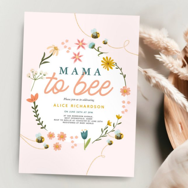 Mädchen Niedlich Mama to Bee Wildblume Kinderdusch Einladung (Von Creator hochgeladen)
