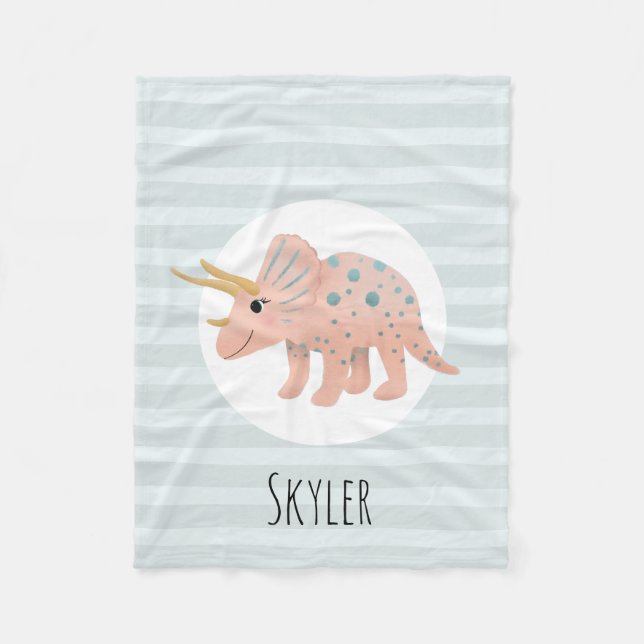 Mädchen Niedlich Moderne rosa Triceratops Dinosaur Fleecedecke (Vorderseite)