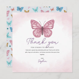 Mädchen Niedlich Pink Aquarellblume Schmetterling Dankeskarte