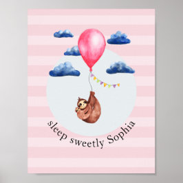 Mädchen Niedlich Pink Ballon Sloth Tier und Name K Poster