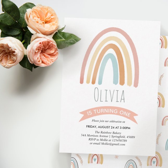Mädchen Niedlich Pink Boho Rainbow Erster Geburtst Einladung (Von Creator hochgeladen)