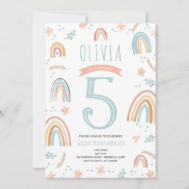 Mädchen Niedlich Pink Boho Rainbow Floral Geburtst Einladung