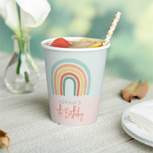 Mädchen Niedlich Pink Boho Rainbow Kindergeburtsta Pappbecher