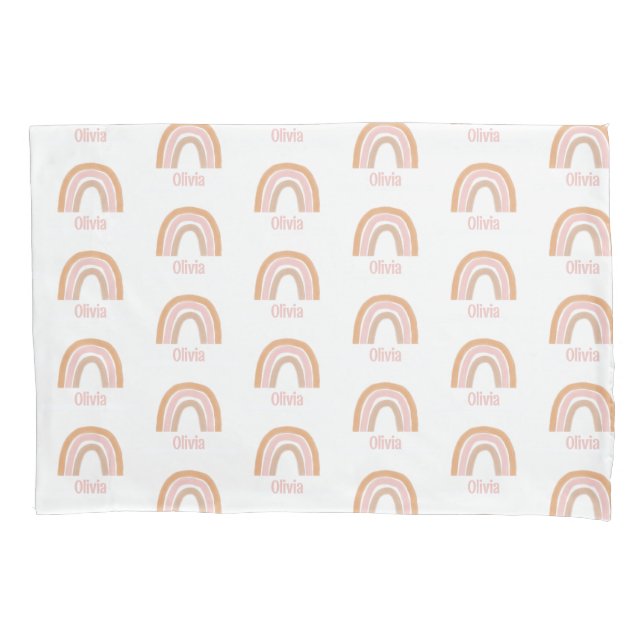 Mädchen Niedlich Pink Boho Wasserfarbe Regenbogenn Kissenbezug (Vorderseite)