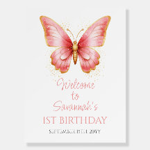 Mädchen Niedlich Pink Butterfly 1. Geburtstag Part