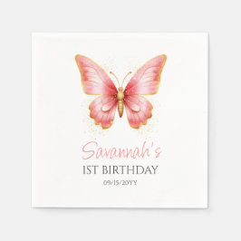 Mädchen Niedlich Pink Butterfly 1. Geburtstag Part Serviette