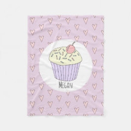 Mädchen Niedlich Pink Cupcake Muffin & Name Kinder Fleecedecke
