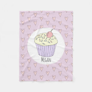 Mädchen Niedlich Pink Cupcake Muffin & Name Kinder Fleecedecke
