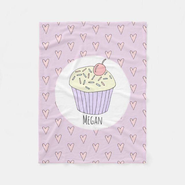 Mädchen Niedlich Pink Cupcake Muffin & Name Kinder Fleecedecke (Vorderseite)