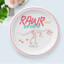Mädchen Niedlich Pink Dinosaur Dig Fossil Kinderge Pappteller