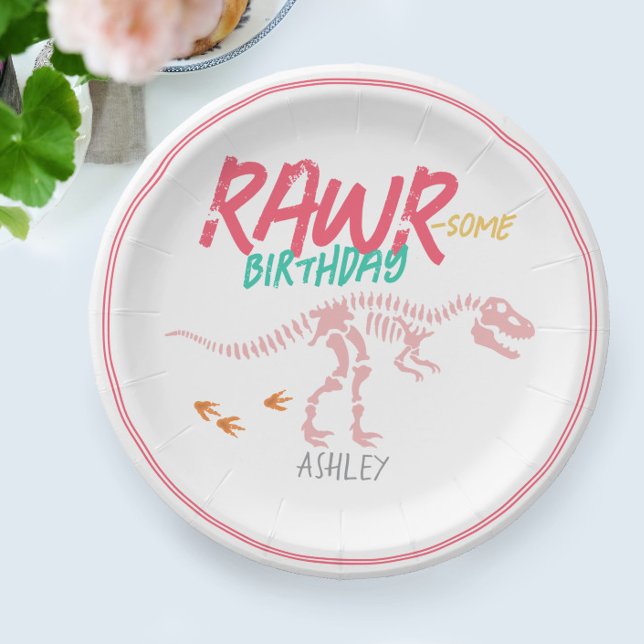 Mädchen Niedlich Pink Dinosaur Dig Fossil Kinderge Pappteller (Von Creator hochgeladen)
