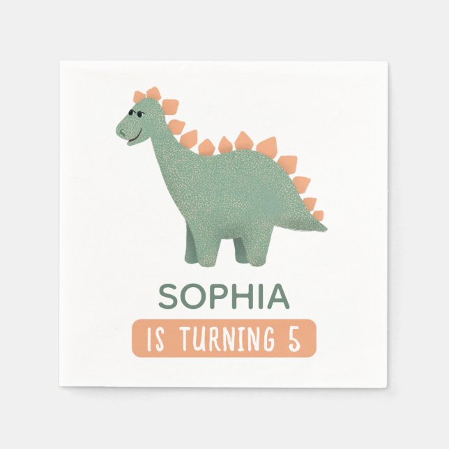 Mädchen Niedlich Pink Dinosaurier Kinder Dino Gebu Serviette (Vorderseite)