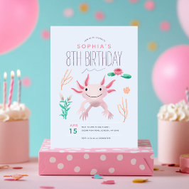 Mädchen Niedlich Pink Kawaii Axolotl 8. Geburtstag Einladung