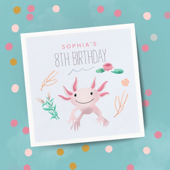 Mädchen Niedlich Pink Kawaii Axolotl 8. Geburtstag Serviette (Von Creator hochgeladen)