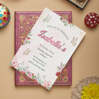 Mädchen Niedlich Pink Lila Butterfly Kindergeburts Einladung