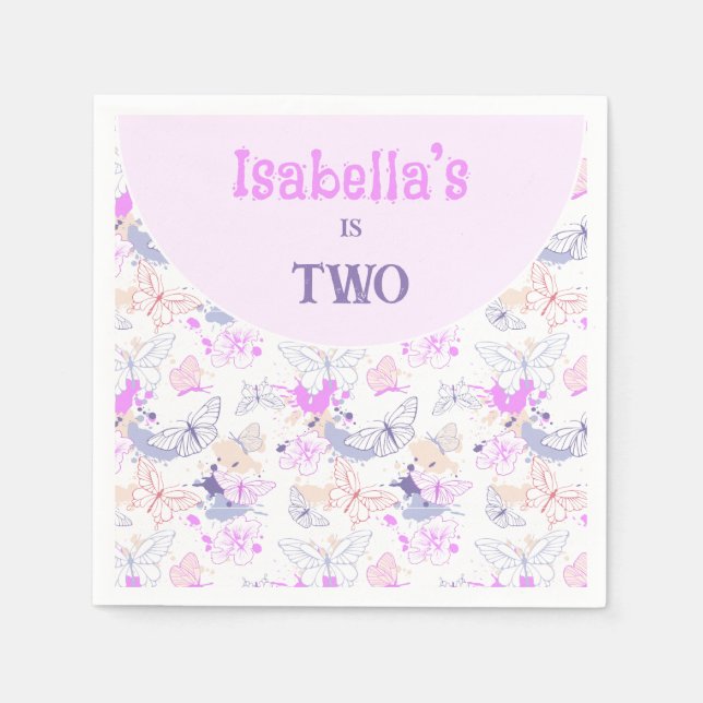 Mädchen Niedlich Pink Lila Butterfly Kindergeburts Serviette (Vorderseite)