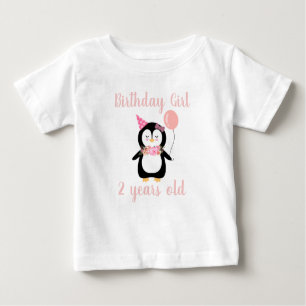Mädchen Niedlich Pink Pinguin Geburtsname & Alter Baby T-shirt