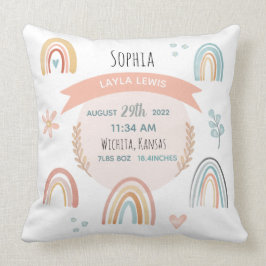 Mädchen Niedlich Pink Rainbow Birth Stats Baby Kin Kissen