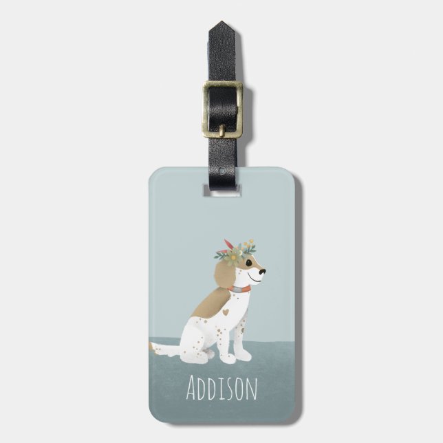 Mädchen Niedlich Puppy Cartoon Blume Kinder Gepäckanhänger (Vorderseite vertikal)