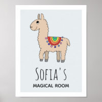 Mädchen Niedlich Rainbow Llama Cartoon & Name Kind
