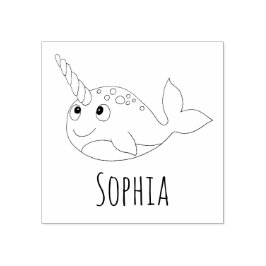 Mädchen Niedlich Rainbow Narwhal & Name School Buc Gummistempel