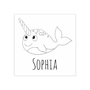 Mädchen Niedlich Rainbow Narwhal & Name School Buc Gummistempel