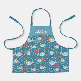 Mädchen Niedlich Rainbow Narwhal & Name Turquoise Schürze