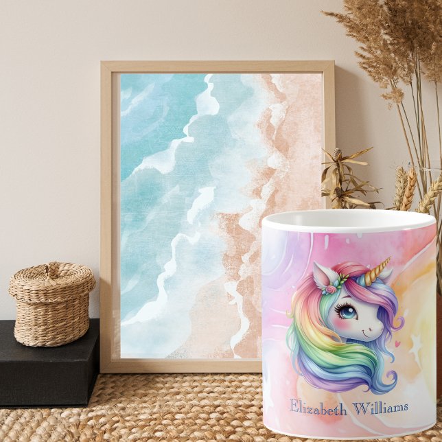 Mädchen Niedlich Rainbow Unicorn Individuelle Name Kaffeetasse (Von Creator hochgeladen)
