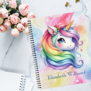 Mädchen Niedlich Rainbow Unicorn Individuelle Name Notizbuch