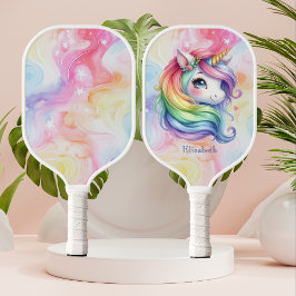 Mädchen Niedlich Rainbow Unicorn Individuelle Name Pickleball Schläger