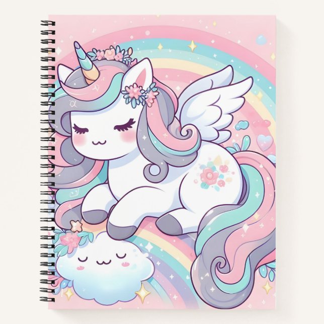 Mädchen Niedlich Rainbow Unicorn Notizbuch (Vorderseite)