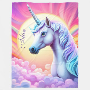 Mädchen Niedlich rosa Einhorn und Name Sherpa Blan Fleecedecke