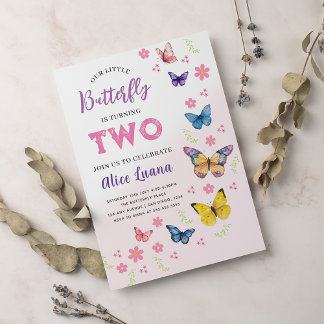 Mädchen Niedlich Rosa Lila Butterfly Kinder am 2. Einladung