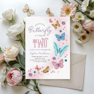 Mädchen Niedlich Rosa Lila Butterfly Kinder am 2.  Einladung